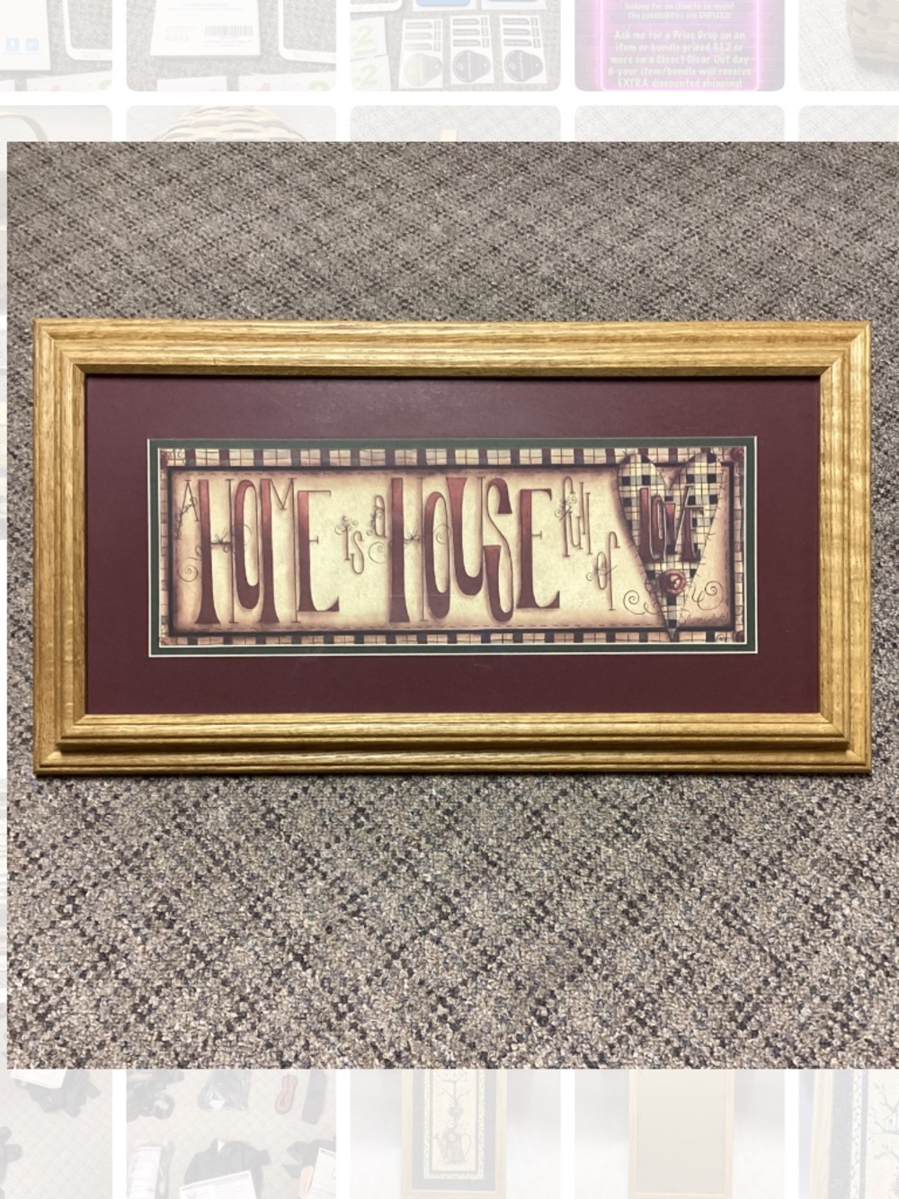 Solid Wood Burgundy Double Matted Home Is A House Full of Love Framed Wall Art